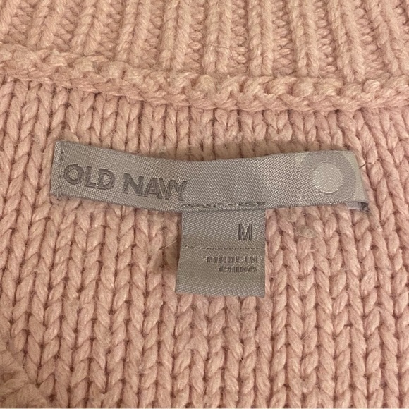 Old Navy Fisherman’s Sweater Pink  Women’s Size M Cable Knit  V-Neck - Picture 5 of 10